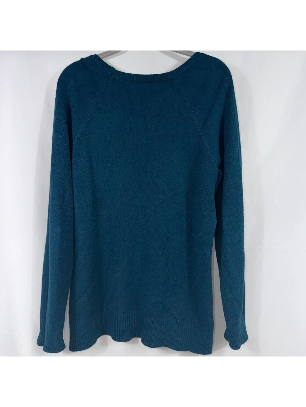 Women’s Teal Knit Pullover Sweater Size Large Soft Long Sleeve Scoop Neck